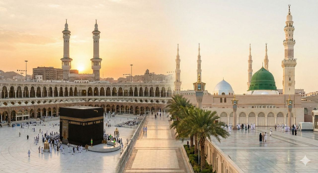 الحرمان الشريفان — الكعبة المشرّفة والمسجد النبوي بقبته الخضراء